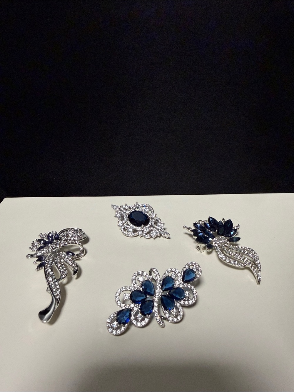 NWT Royal Blue Sapphire Crystal Brooch Set - 4 Piece Matching Bundle